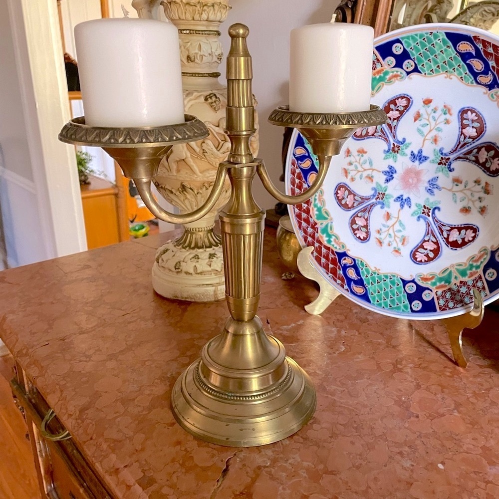 VINTAGE MIDCENTURY BRASS CANDLE HOLDER Heavy - Picture 2 of 8